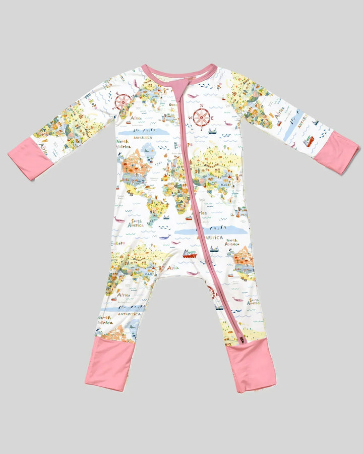Whimsical World Map Family Matching Bamboo Convertible Zippy