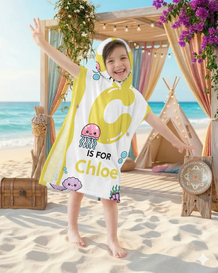 Personalised Ocean Theme Oversized Bamboo Swim Poncho