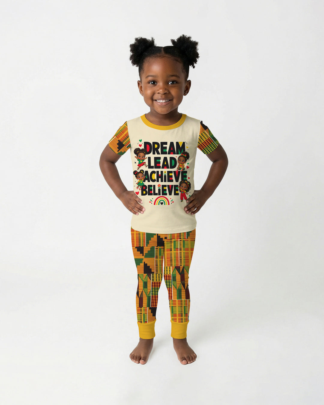 Black Girl Dream Lead Achieve Believe Bamboo Two Piece Short Sleeve Pajama Set