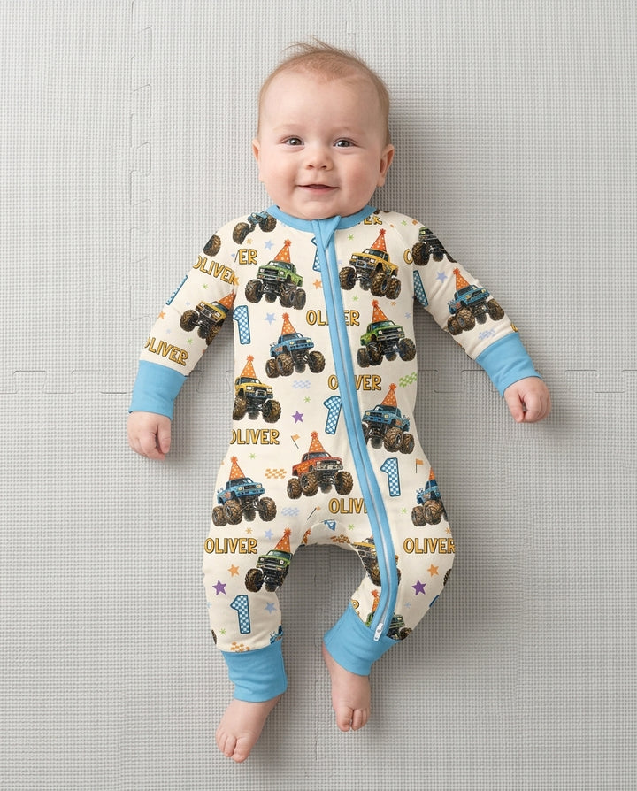 Custom Name Birthday Boy Monster Truck Bamboo Convertible Zippy