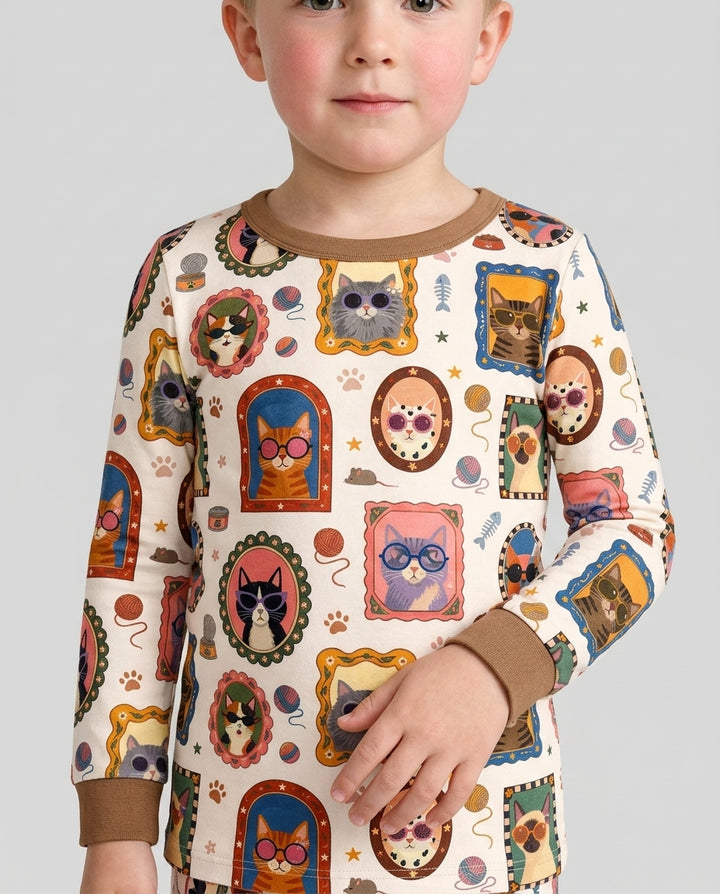 Vintage Cat Portraits Bamboo Two Piece Long Sleeve Pajama Set