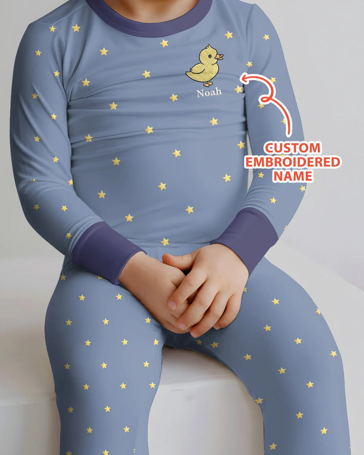 Embroidered Custom Name Animal Bamboo Two Piece Long Sleeve Pajama Set
