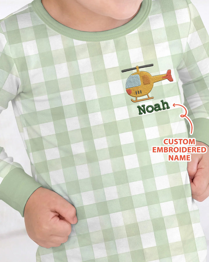 Personalized Embroidered Baby Boy Bamboo Two Piece Long Sleeve Pajama Set
