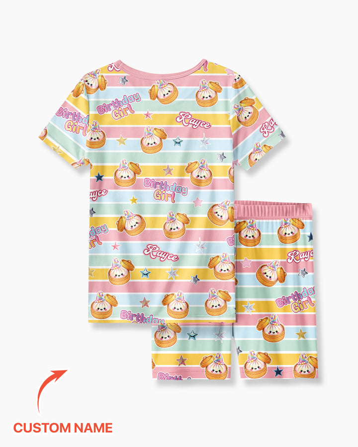 Custom Dumpling Birthday Girl  Bamboo Two Piece Short Sleeve Shorts Pajama Set