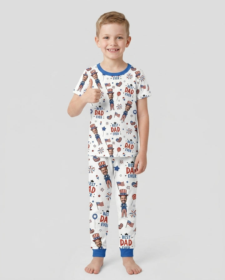 Custom Photo Best Patriotic Family Ever Bamboo Two Piece Short Sleeve Pajama Set