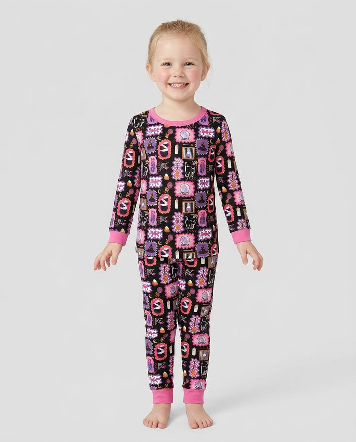 Pink Witchy Halloween Bamboo Two Piece Long Sleeve Pajama Set