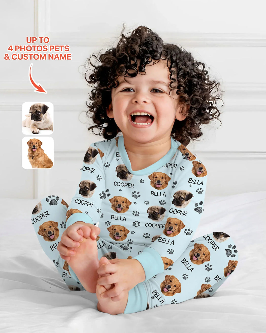 Custom Dog Photo With Paw  Bamboo Two Piece Long Sleeve Pajama Set