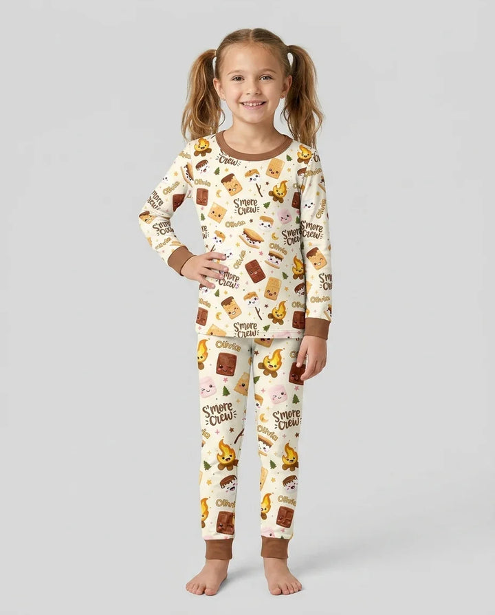 Custom Name Kawaii S'more Crew Family Matching Bamboo Two Piece Long Sleeve Pajama Set