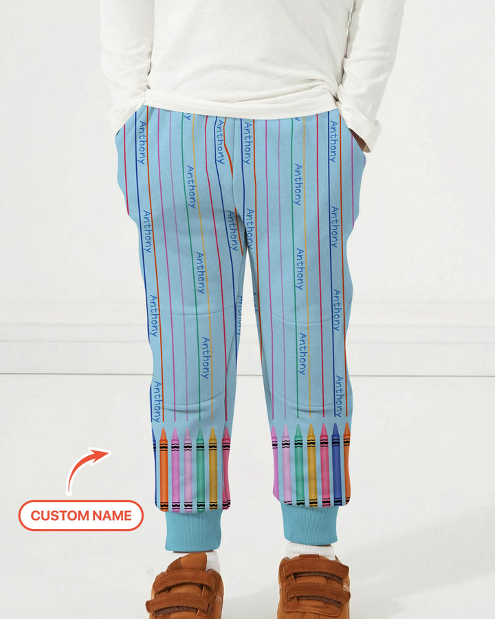 Custom Name Crayon Lines Bamboo Jogger