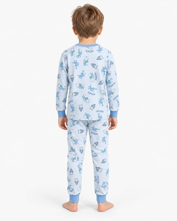Custom Name Twin Owl Who's Who Bamboo Two Piece Long Sleeve Pajama Set