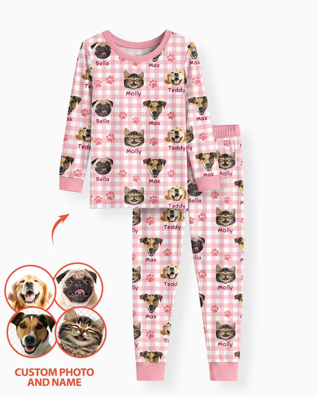 Custom Pet Photo With Name Bamboo Two Piece Long Sleeve Pajama Set