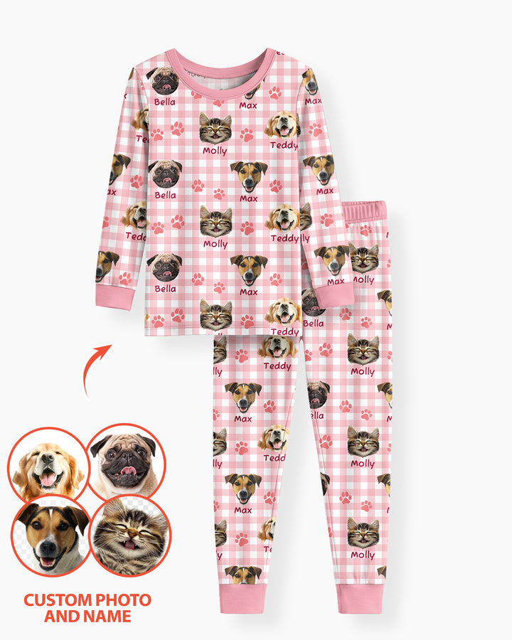 Custom Pet Photo With Name Bamboo Two Piece Long Sleeve Pajama Set