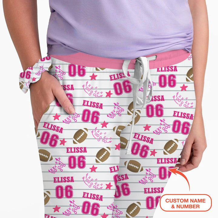 Custom Name Football Time Pink Matching Bamboo Women Pajama Set
