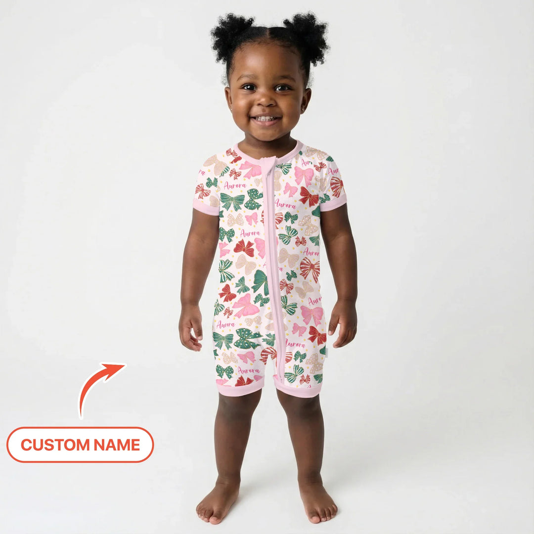 Custom Name Preppy Coquette Bows Bamboo Shorty Zippy