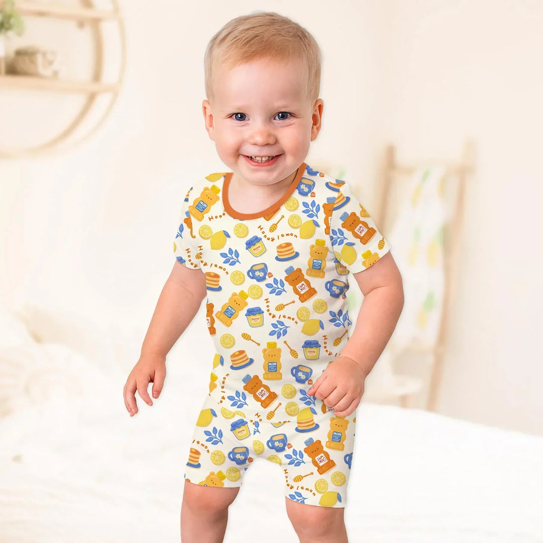Honey Bear Bottle Bamboo Two Piece Short Sleeve Shorts Pajama Set