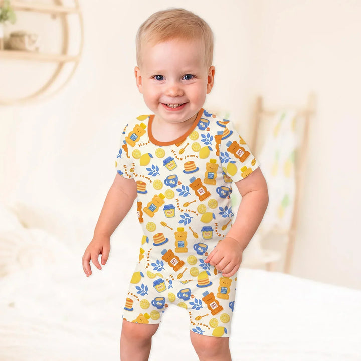 Honey Bear Bottle Bamboo Two Piece Short Sleeve Shorts Pajama Set