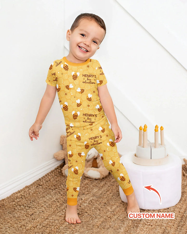 Custom Name Bee Back To School Bamboo Two Piece Short Sleeve Pajama Set