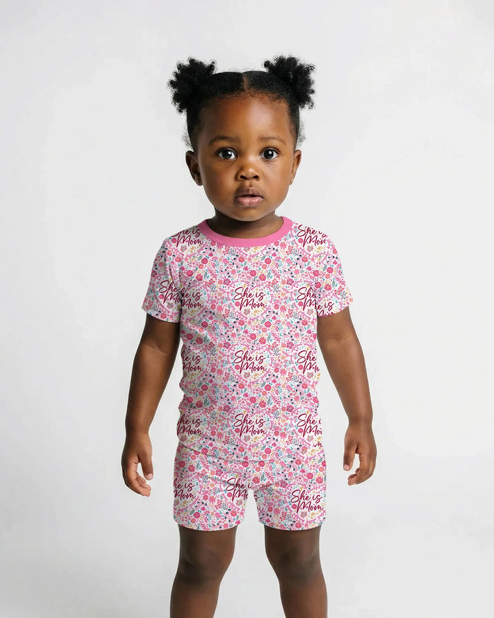 She Is Mom Floral Bamboo Two Piece Short Sleeve Shorts Pajama Set