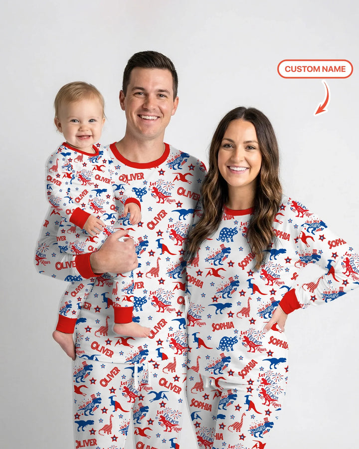 Custom Name Patriotic Dinosaur Bamboo Women Pajama Set