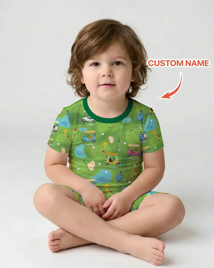 Custom Name Golf Season Family Matching Bamboo Two Piece Short Sleeve Shorts Pajama Set