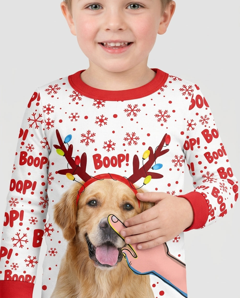 Custom Pet Photo Funny Christmas Boop Bamboo Two Piece Long Sleeve Pajama Set