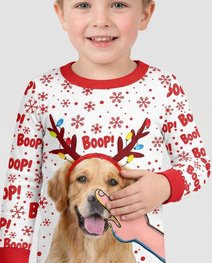 Custom Pet Photo Funny Christmas Boop Bamboo Two Piece Long Sleeve Pajama Set