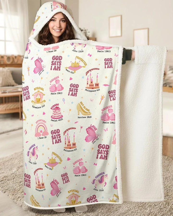 God Says I Am Girl Bamboo Wearable Hooded Blanket