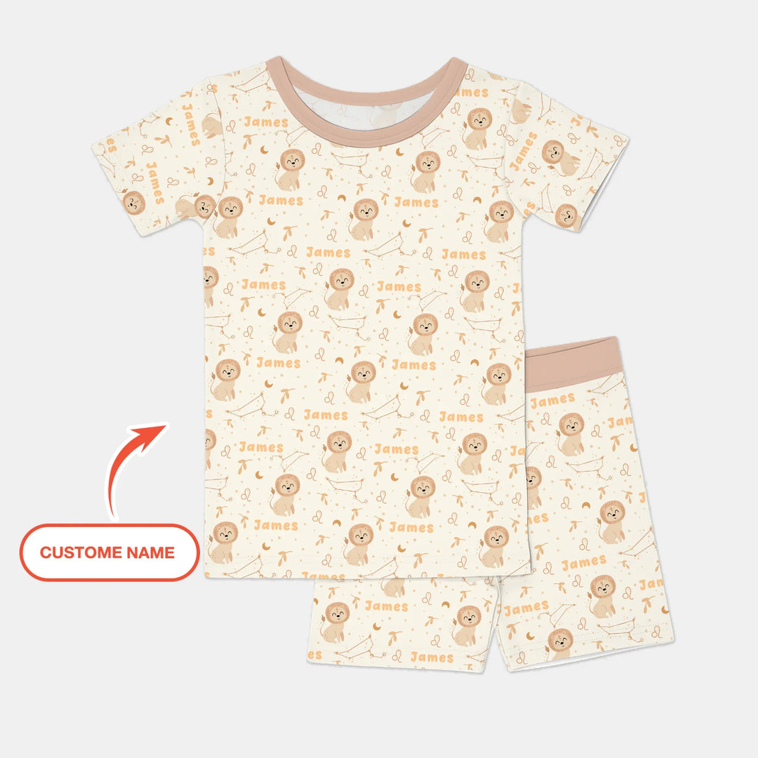 Bohemian Baby Zodiac Signs Custom Name Bamboo Two Piece Short Sleeve Shorts Pajama Set