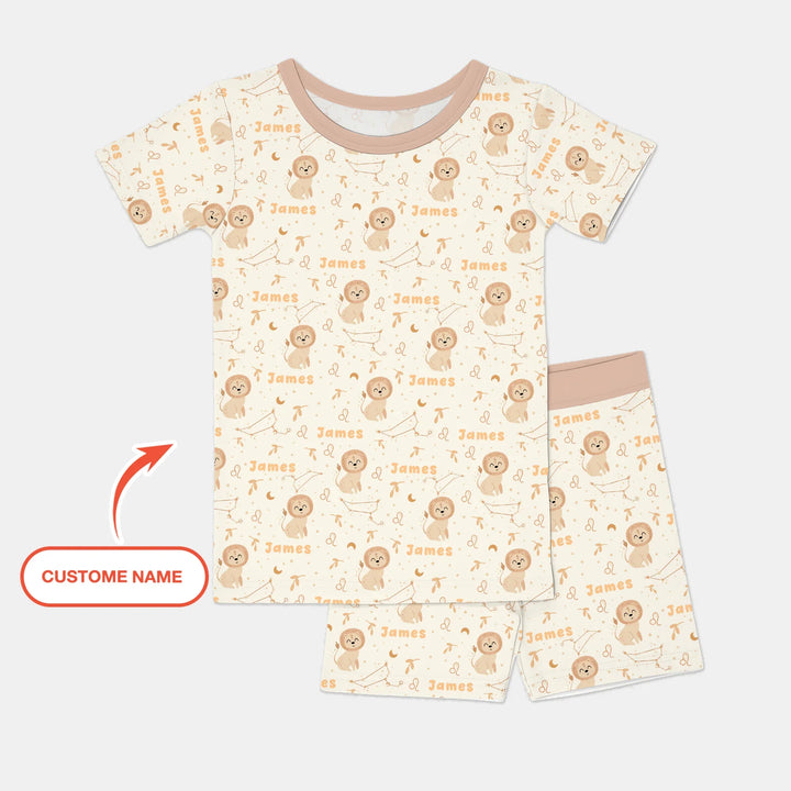 Bohemian Baby Zodiac Signs Custom Name Bamboo Two Piece Short Sleeve Shorts Pajama Set