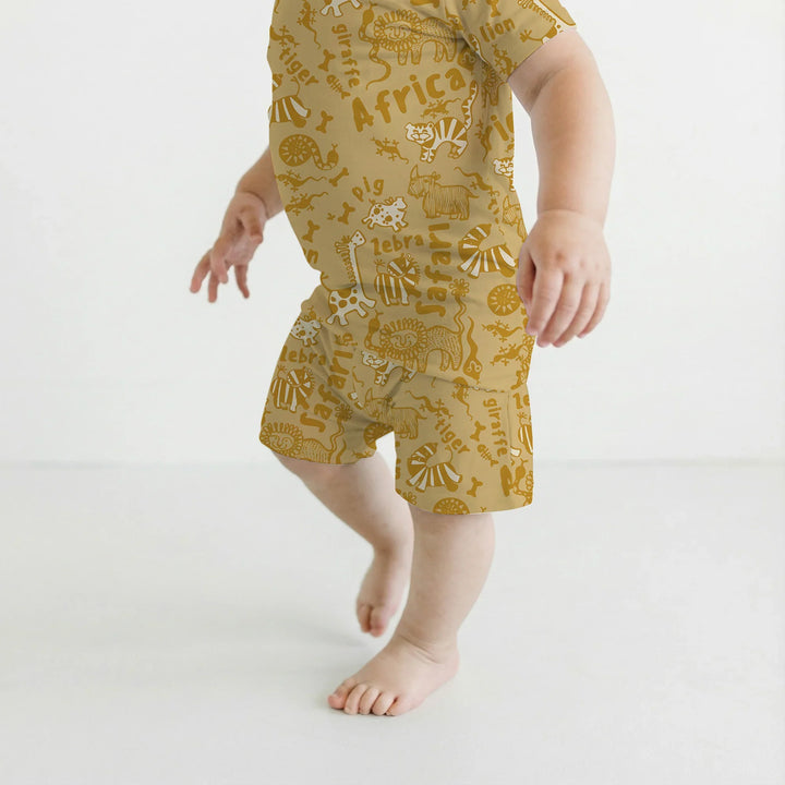 Handdrawn African Animals Bamboo Two Piece Short Sleeve Shorts Pajama Set