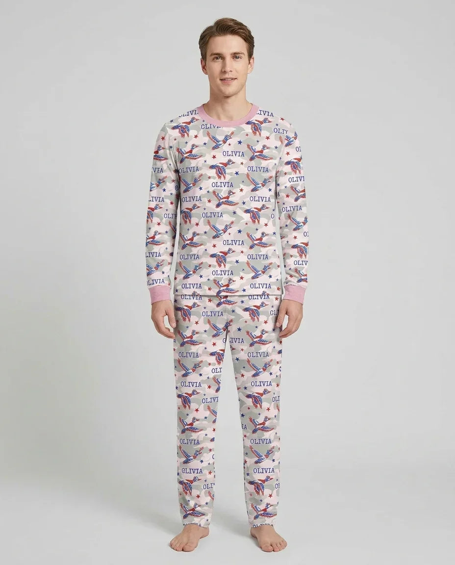 Custom Name America Mallard Duck Family Matching Bamboo Men's Pajama Set