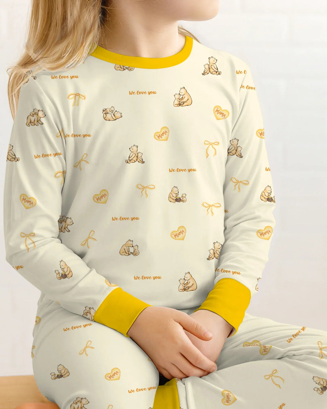 Sweat Yellow Mama Bear Two Piece Long Sleeve Pajama Set