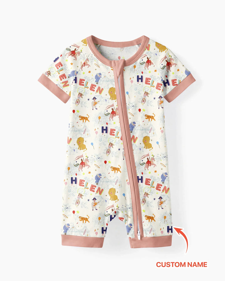 Custom Name Circus Toile Bamboo Shorty Zippy