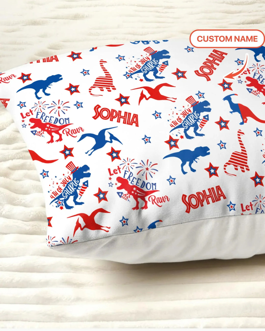 Custom Name Patriotic Dinosaur Bamboo Pillow Case