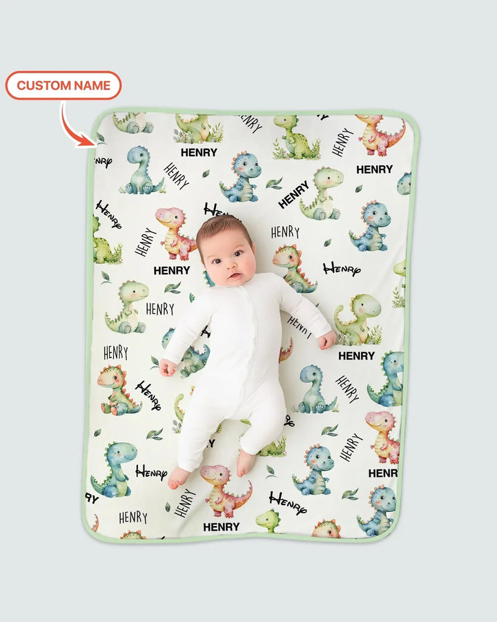 Dinosaur Custom Name Bamboo Blanket