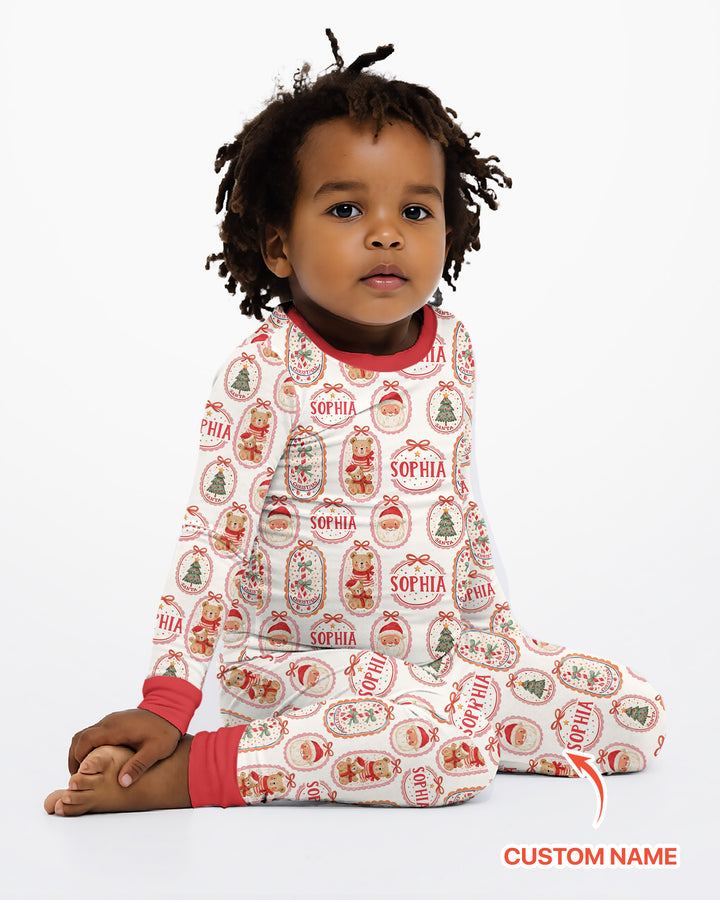 Vintage Christmas Cameo Bamboo Two Piece Long Sleeve Pajama Set