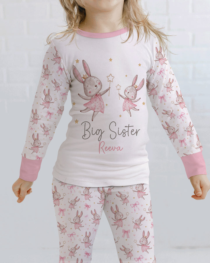 Bunny Wishes Sister Matching Bamboo Two Piece Long Sleeve Pajama Set