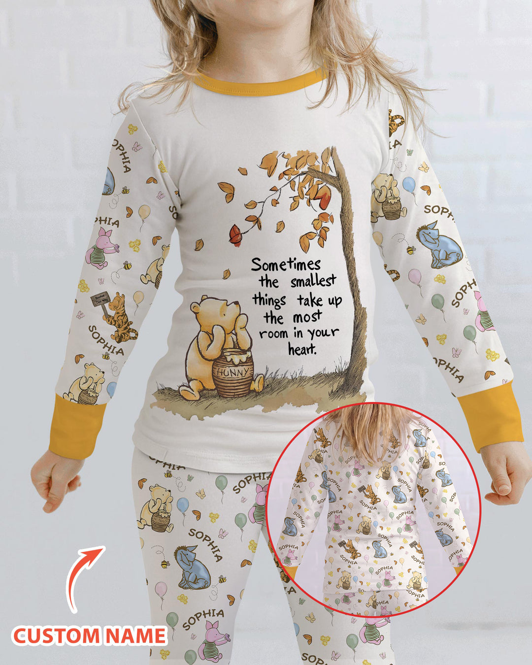 Little Things, Big Love Classic Bear Custom Name Bamboo Two Piece Long Sleeve Pajama Set