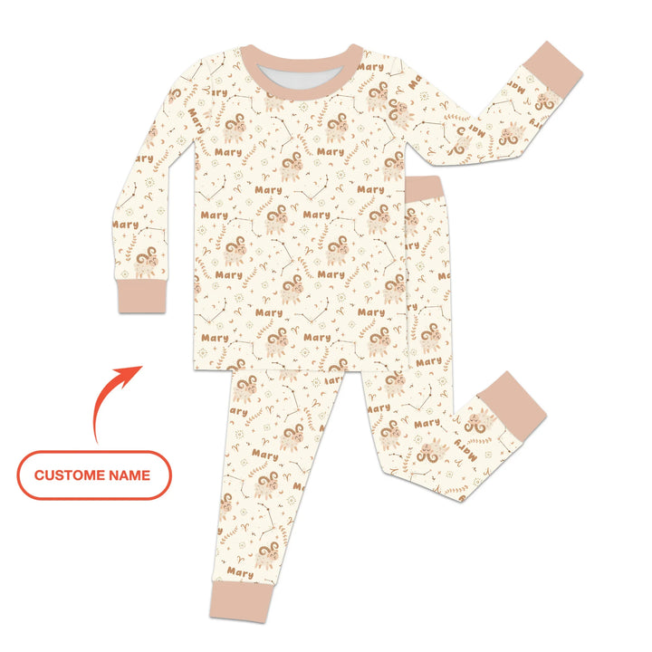 Bohemian Baby Zodiac Signs Custom Name Bamboo Two Piece Long Sleeve Pajama Set