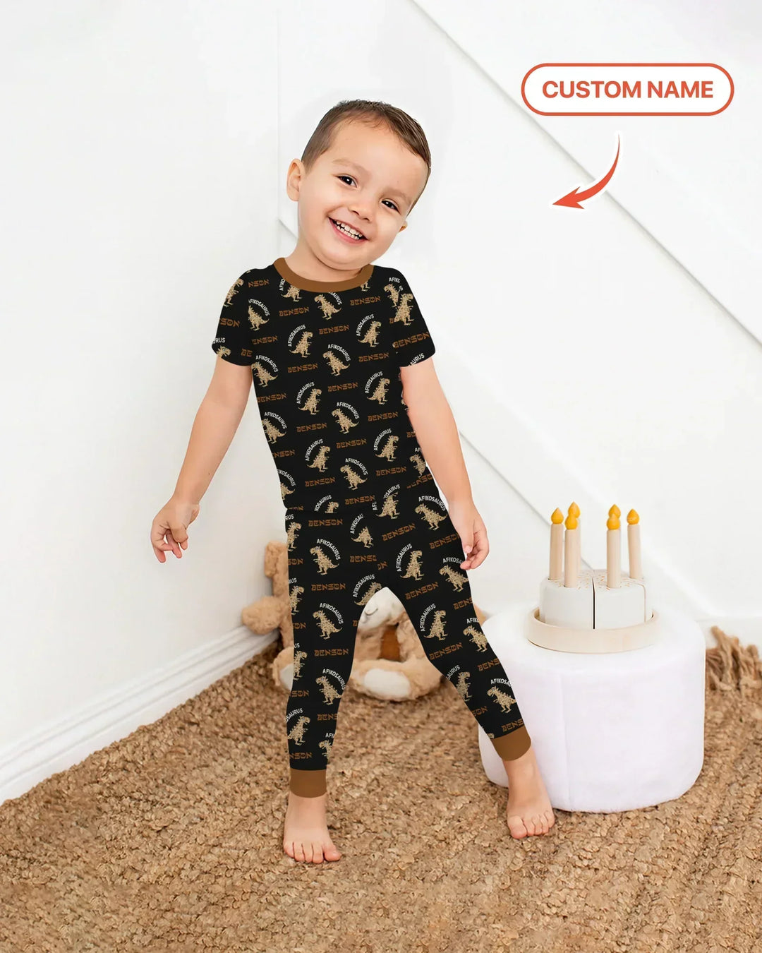 Custom Name Afikosaurus Bamboo Two Piece Short Sleeve Pajama Set