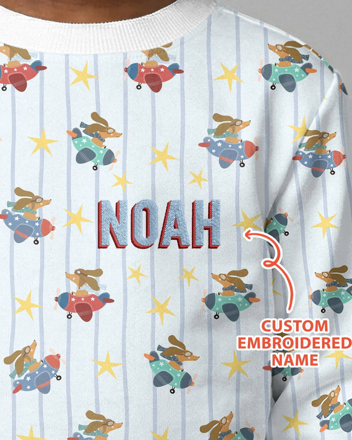 Custom Name Embroidered Dachshund Pilot Bamboo Crewneck Sweatshirt