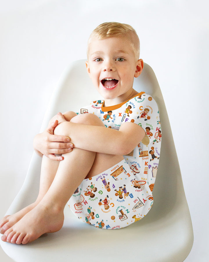 Basketball Alphabet Bamboo Two Piece Short Sleeve Shorts Pajama Set