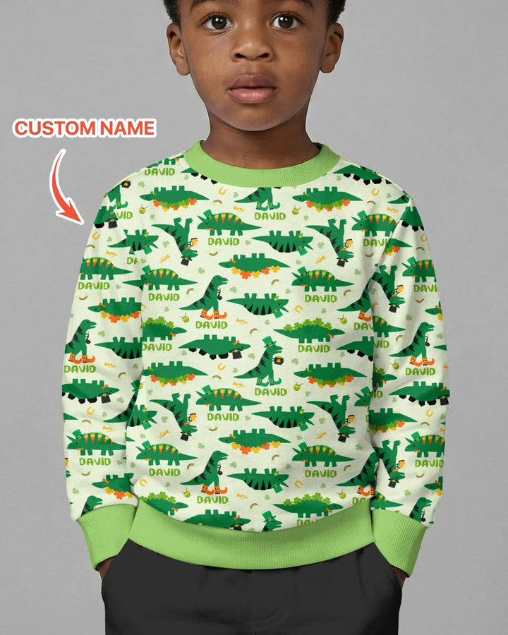 St. Patrick's Day Dinosaurs Custom Bamboo Crewneck Sweatshirt