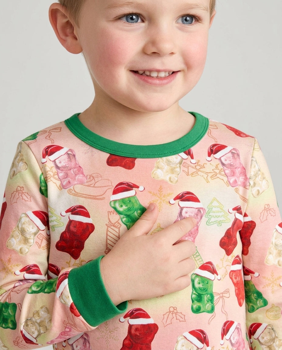 Gummy Bear Santa Christmas Bamboo Two Piece Long Sleeve Pajama Set