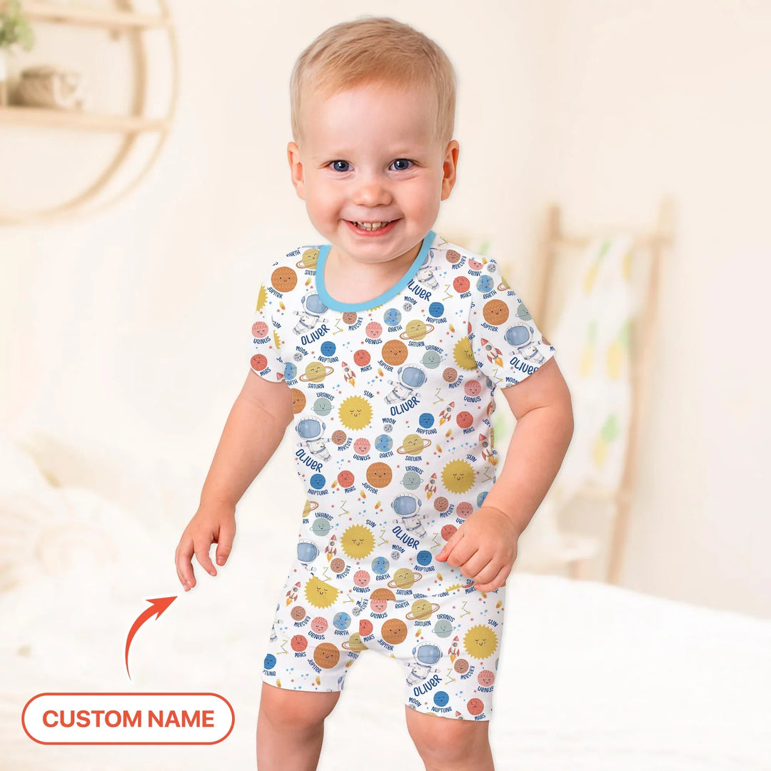 Custom Name Little's Kid into Universer Bamboo Two Piece Short Sleeve Shorts Pajama Set