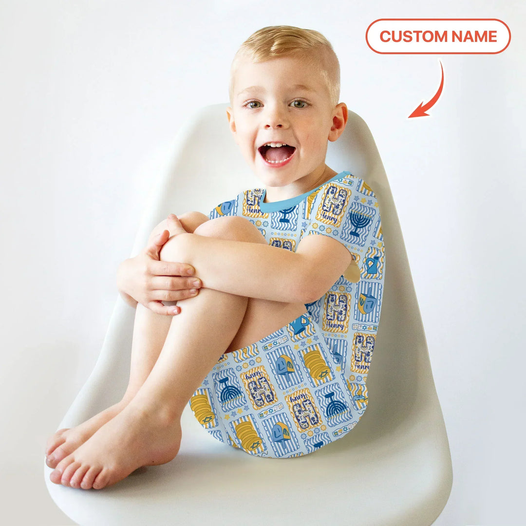 Custom Name Hanukkah Wonderland Bamboo Two Piece Short Sleeve Shorts Pajama Set