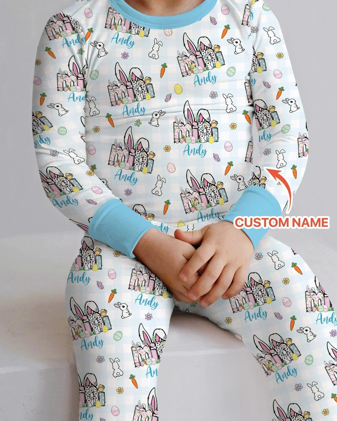 Custom Name Easter Family Matching Bamboo Two Piece Long Sleeve Pajama Set