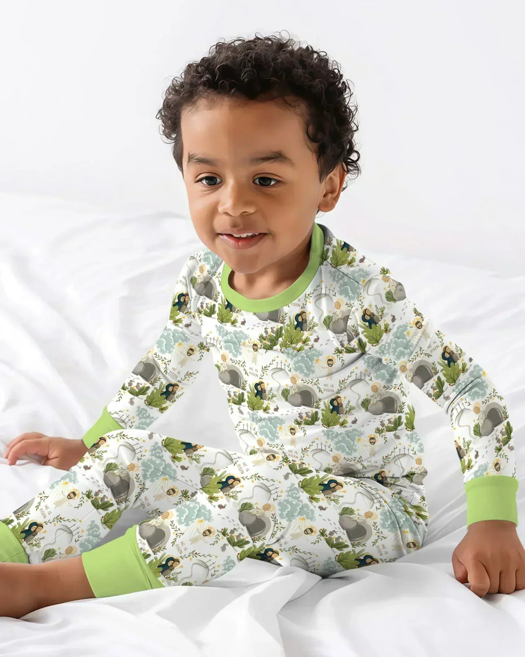 Matthew 28:1–8 He Is Risen Bamboo Two Piece Long Sleeve Pajama Set