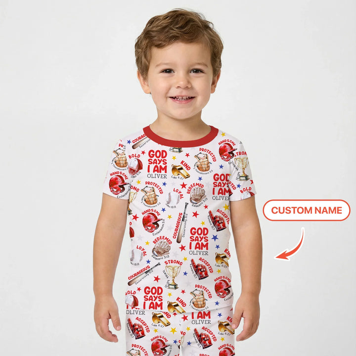 Baseball God Says I Am Custom Name Bamboo Two Piece Short Sleeve Pajama Set