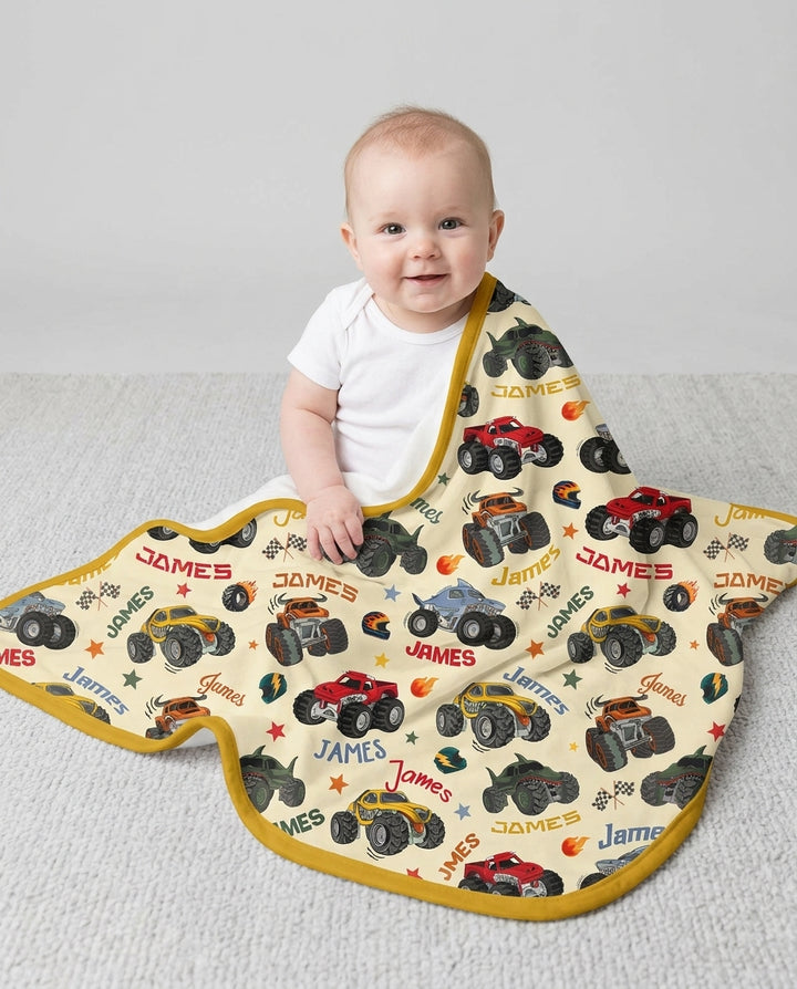 Personalized Monster Truck Bamboo Blanket